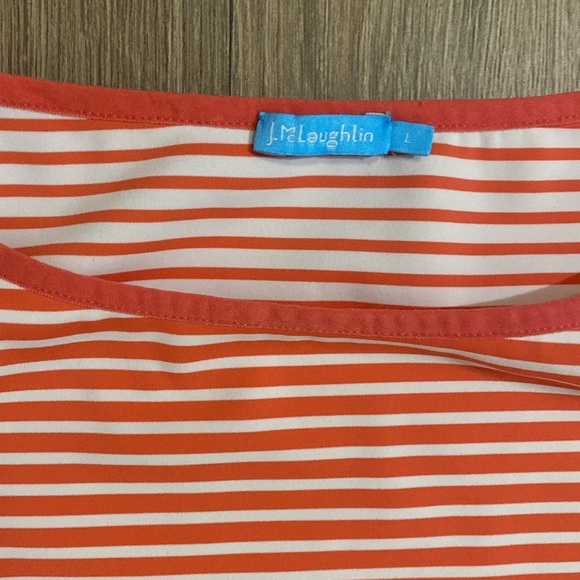 J. McLaughlin | Signature Tee Coral and White Striped 3/4 Length Shirt | Large - Picture 3 of 6